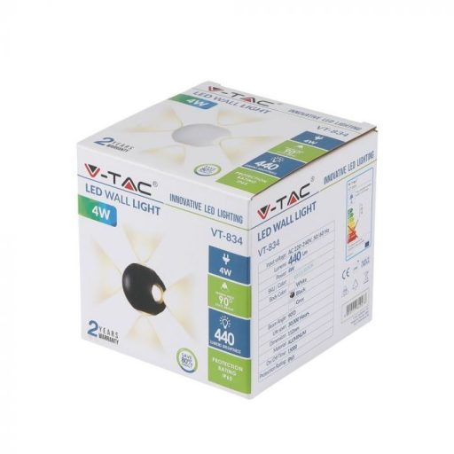 V-TAC 4W led fali lámpatest gömb, fekete 4000K - IP65 - 218554