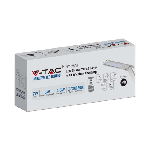 V-TAC LED asztali lámpa 7W 3 az 1-ben vezeték nélküli telefon töltővel - fekete - 218602