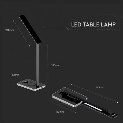 V-TAC LED asztali lámpa 7W 3 az 1-ben vezeték nélküli telefon töltővel - fekete - 218602