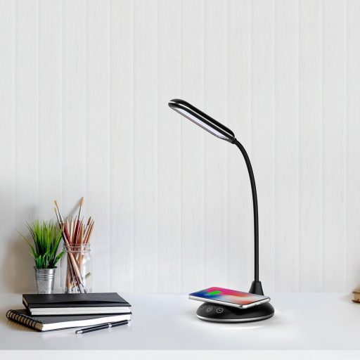 V-TAC LED asztali lámpa 4W 3 az 1-ben vezeték nélküli telefon töltővel - fekete - 218604