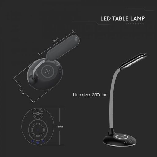 V-TAC LED asztali lámpa 4W 3 az 1-ben vezeték nélküli telefon töltővel - fekete - 218604