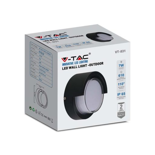 V-TAC LED Fali világítás kerek forma 7W IP65 3000K - fekete - 218609