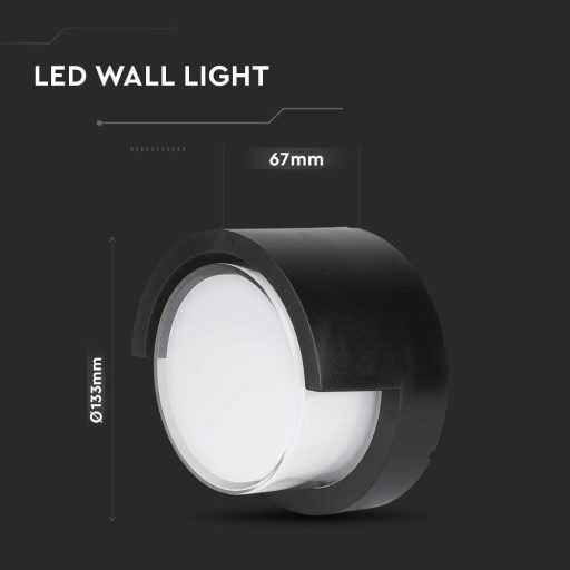 V-TAC LED Fali világítás kerek forma 7W IP65 3000K - fekete - 218609