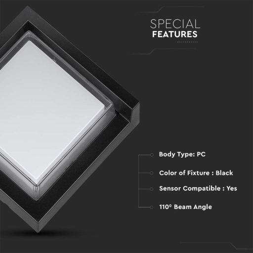 V-TAC LED Fali világítás négyzet forma 7W IP65 3000K - fekete - 218610