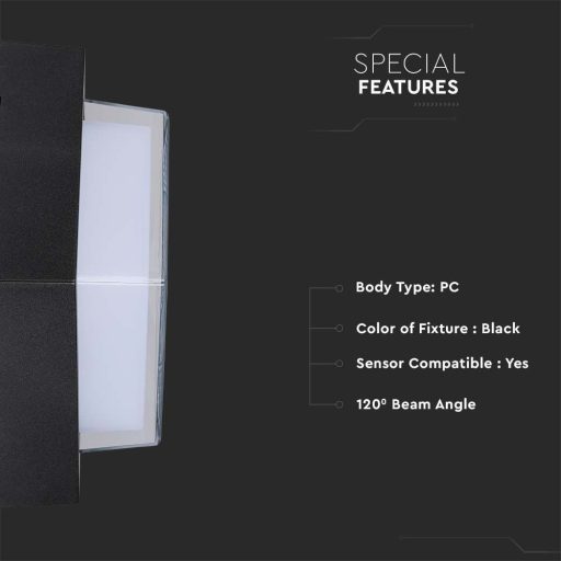 V-TAC LED Fali világítás négyzet forma 7W IP65 3000K - fekete - 218612