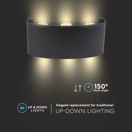 V-TAC 6W LED Fali lámpa IP54 fekete 3000K - 218615