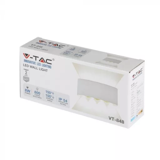 V-TAC 8W LED Fali lámpa IP54 fehér 3000K - 218617