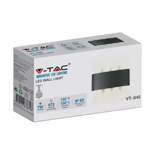 V-TAC 7W LED Fali lámpa IP54 fekete 4000K - 218620