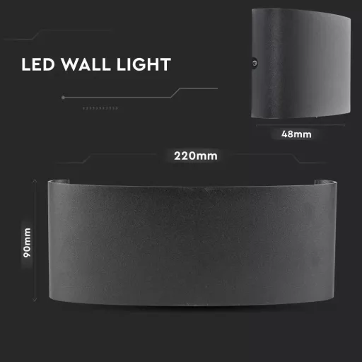 V-TAC 7W LED Fali lámpa IP54 fekete 4000K - 218620