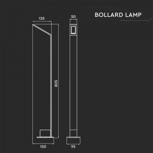 V-TAC 6W LED Kültéri lámpa 805mm IP65 4000K - fekete - 218682
