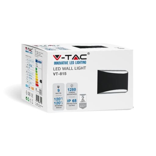 V-TAC LED Fali lámpa 9W IP54 4000K - fekete - 218684