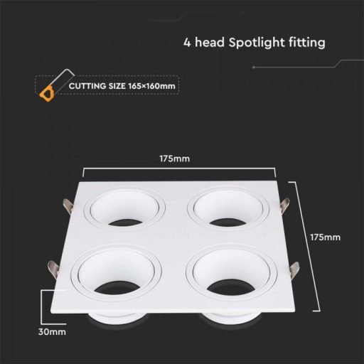 V-TAC Led 4 x GU10 Spot Keret Négyzet Alakú Fehér - 23003