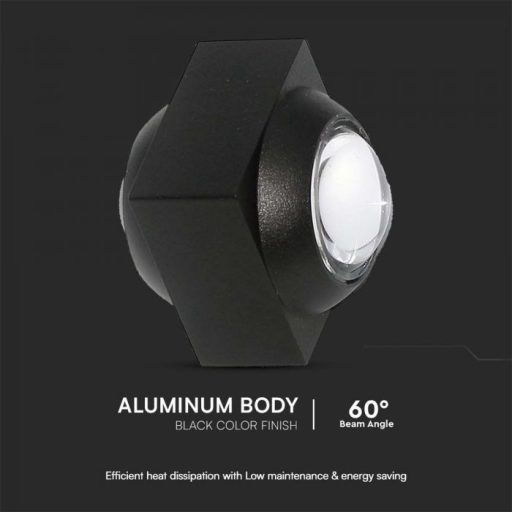 V-TAC LED 2W Fali lámpatest, Fekete - 3000K - IP54 - 23028