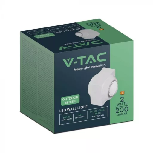V-TAC LED 2W Fali lámpatest, Fehér - 3000K - IP54 - 23029