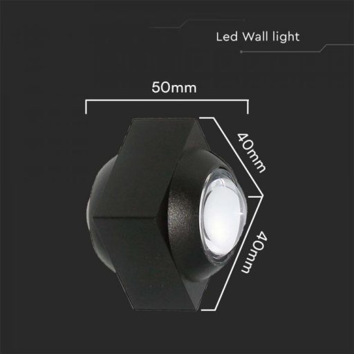 V-TAC LED 2W Fali lámpatest, Fekete - 4000K - IP54 - 23030