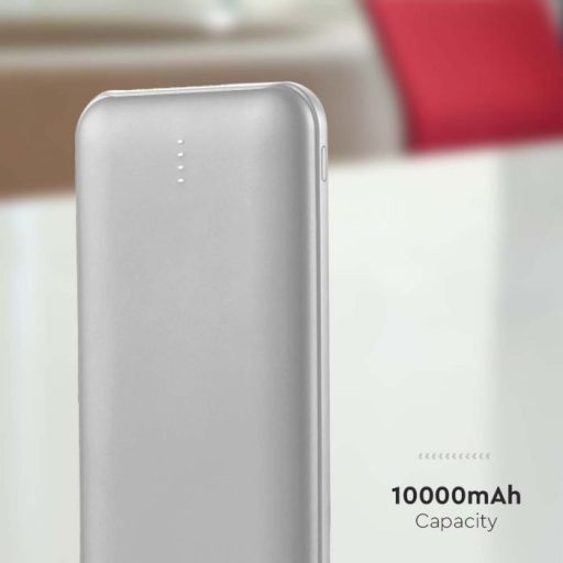 V-TAC POWER BANK (hordozható töltő) 10000mAh 2A 30CM C típusú kábel - Ezüst - 23035