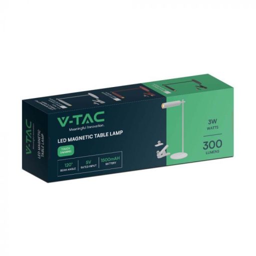 V-TAC LED Mágneses Csíptetős asztali lámpa 3W, Fehér 4000K - 23041