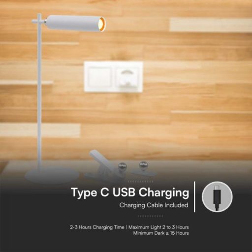 V-TAC LED Mágneses Csíptetős asztali lámpa 3W, Fehér 4000K - 23041