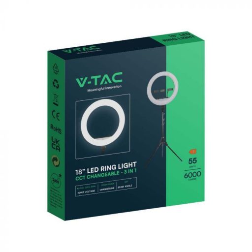 V-TAC LED Szelfi körlámpa -Ring Light- 55W 3in1 - Állvánnyal, 3 telefontartóval - 23047