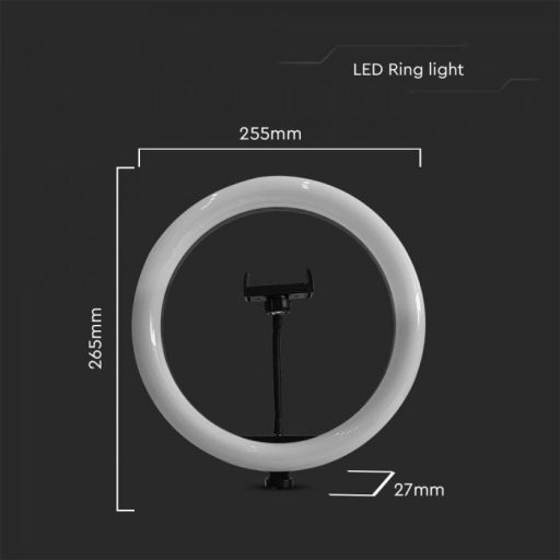 V-TAC LED Szelfi körlámpa -Ring Light- 10W 3in1 - Állvánnyal, Telefontartóval - 23048