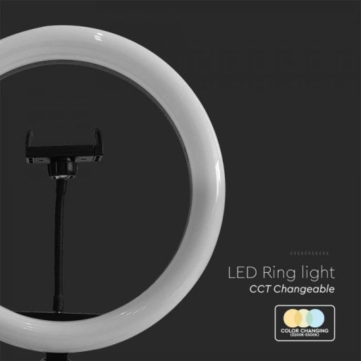 V-TAC LED Szelfi körlámpa -Ring Light- 10W 3in1 - Állvánnyal, Telefontartóval - 23048