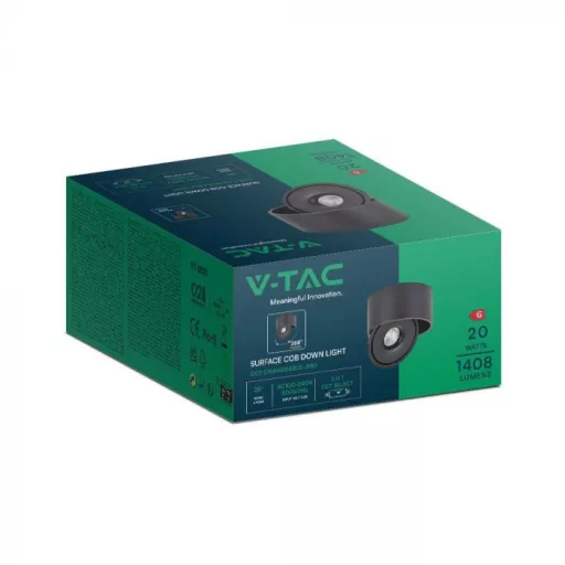 V-TAC Led Mélysugárzó - COB 20W 3in1 fekete - 23156