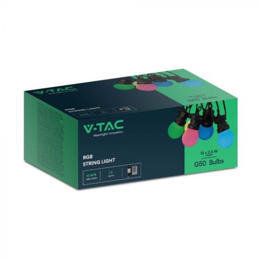 V-TAC 15 x 0.5W LED Fényfüzér 15m 15 izzó EU RGB+távirányító - 23159