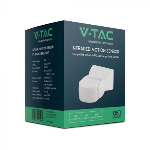 V-TAC infravörös mozgásérzékelő 180° IP65 - fehér - 23161