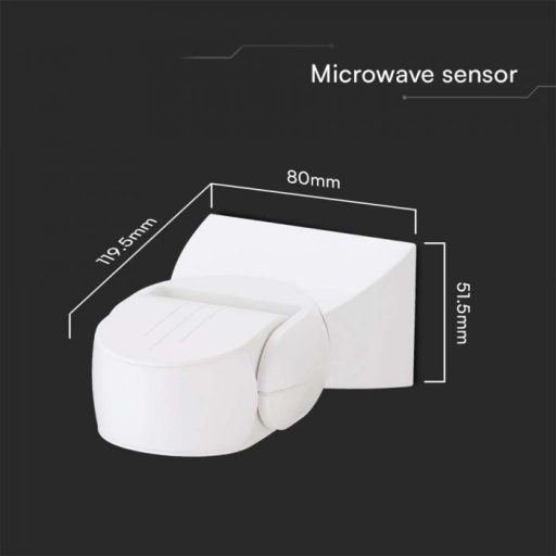 V-TAC mikrohullámú mozgásérzékelő 180° IP65 fehér - 23164