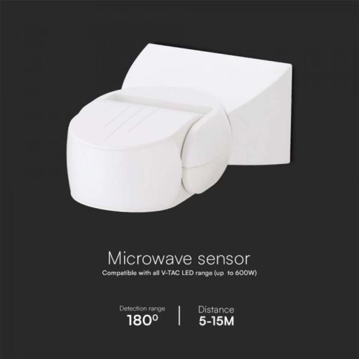 V-TAC mikrohullámú mozgásérzékelő 180° IP65 fehér - 23164