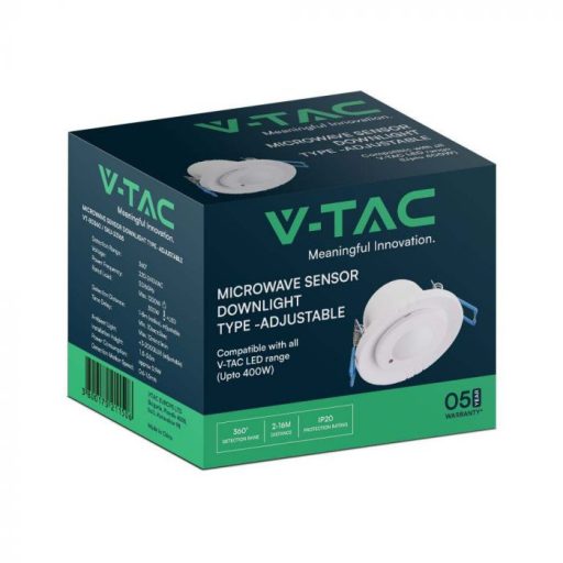 V-TAC beépíthető mikrohullámú mozgásérzékelő 360° fehér - 23165