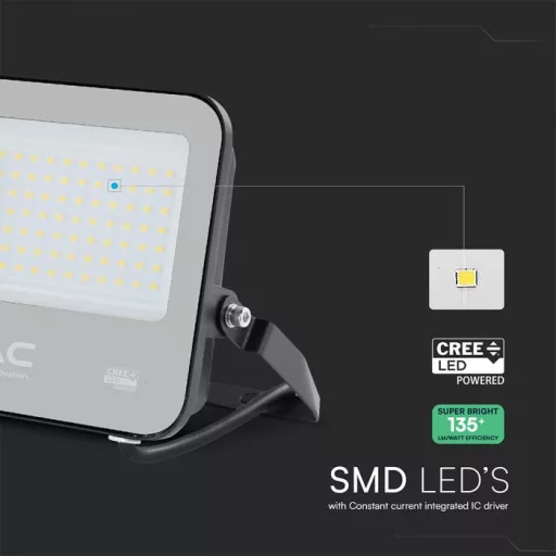 V-TAC 50W LED reflektor 115° 3000K 135LM/W fekete házas (CREE Chip) - 231996