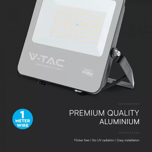 V-TAC 100W LED reflektor 115° 3000K 135LM/W fekete házas (CREE Chip) 1M hosszú vezetékkel - 232006