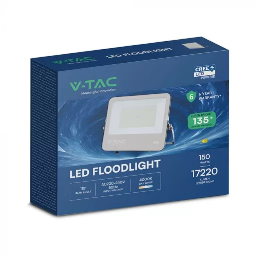 V-TAC 150W LED reflektor 115° 4000K 135LM/W fekete házas (CREE Chip) 1M hosszú vezetékkel - 232016