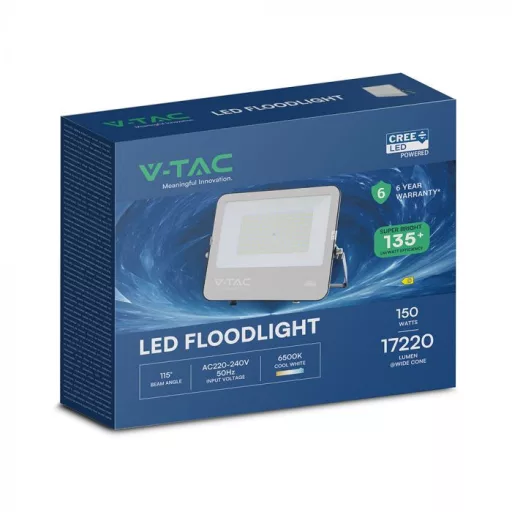 V-TAC 150W LED reflektor 115° 6500K 135LM/W fekete házas (CREE Chip) 1M hosszú vezetékkel - 232026