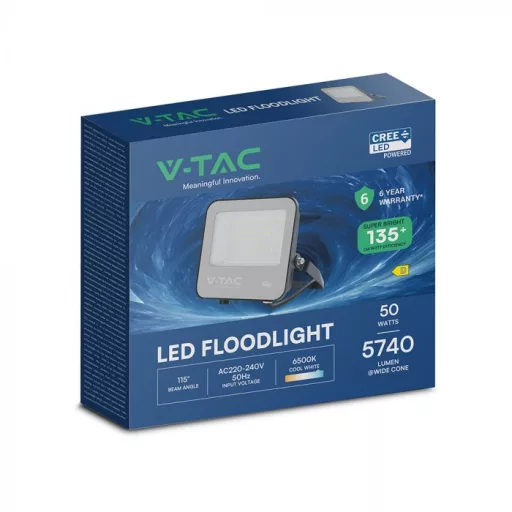 V-TAC 50W LED reflektor 115° 6500K 135LM/W fekete házas (CREE Chip) - 232176