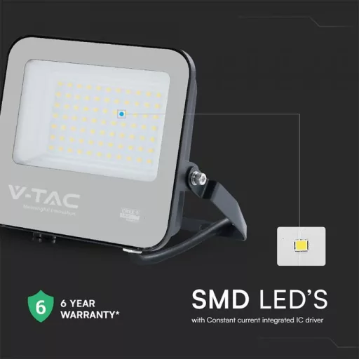 V-TAC 50W LED reflektor 115° 6500K 135LM/W fekete házas (CREE Chip) - 232176