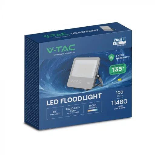 V-TAC 100W LED reflektor 115° 6500K 135LM/W fekete házas (CREE Chip) 1M hosszú vezetékkel - 232196