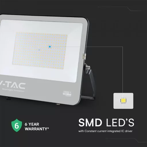V-TAC 200W LED reflektor 115° 6500K 135LM/W fekete házas (CREE Chip) 1M hosszú vezetékkel - 232216