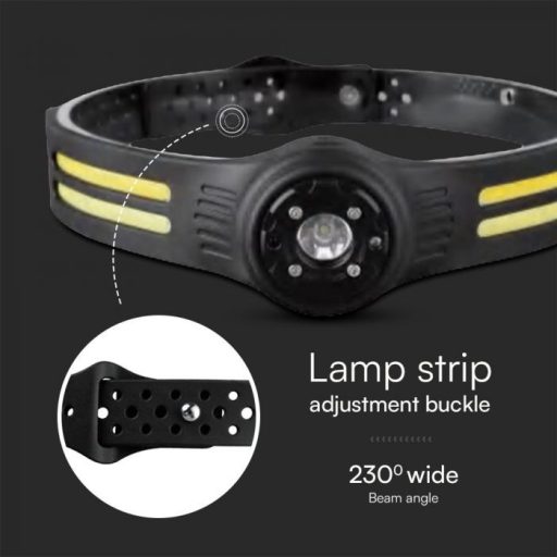 V-TAC 3W+5W LED fejlámpa, tölthető IP43  - 23340