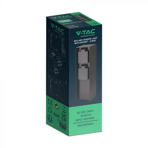 V-TAC 2-es acél kerti elosztó IP44, fekete - 23402