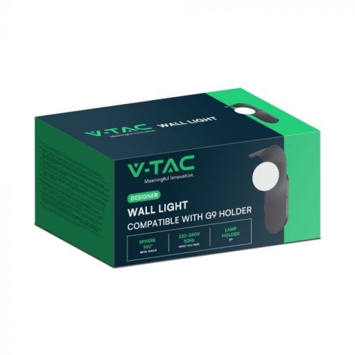 V-TAC Design fali lámpa 1xG9 Matt fekete - opál búrával - 23407