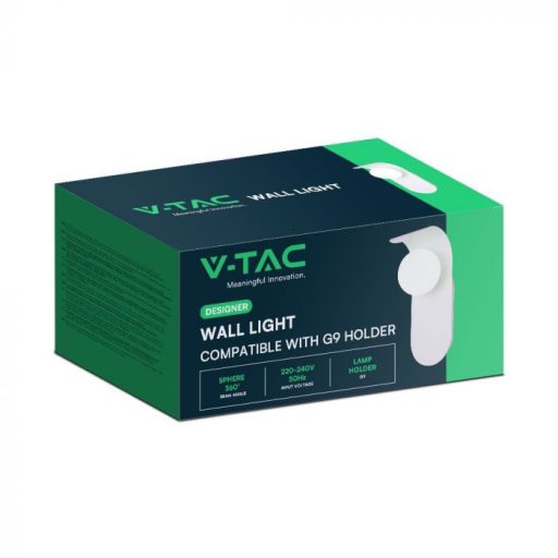 V-TAC Design fali lámpa 1xG9 fehér - opál búrával - 23408
