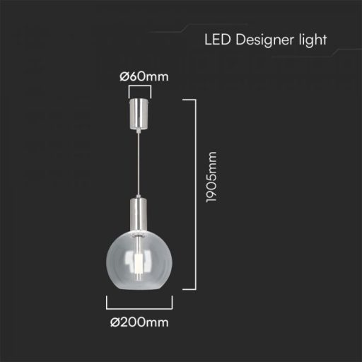 V-TAC LED FÜGGESZTÉK 5W - átlátszó üveg - 3000K - 23409