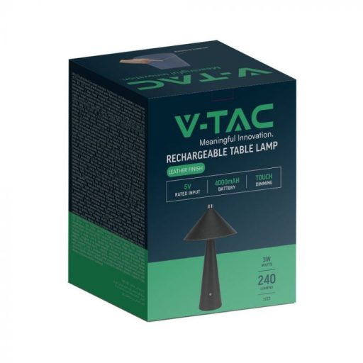 V-TAC 3W LED Tölthető Asztali lámpa DIMM 3IN1 - 4000mAh - fekete - 23417