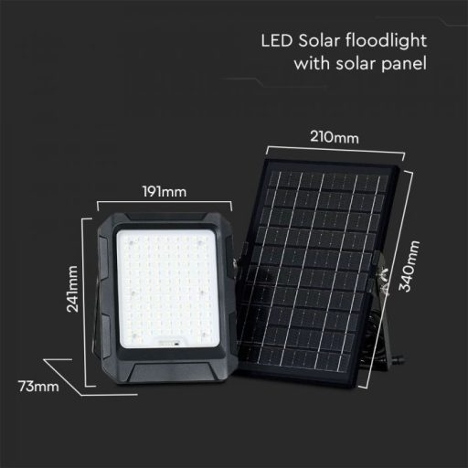 V-TAC 10W LED napelemes (SOLAR) reflektor távirányítóval 120° 4000K fekete házas  - 23438