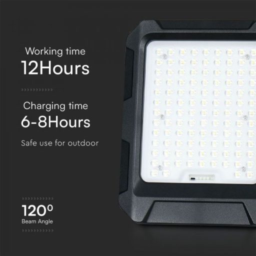 V-TAC 10W LED napelemes (SOLAR) reflektor távirányítóval 120° 4000K fekete házas  - 23438