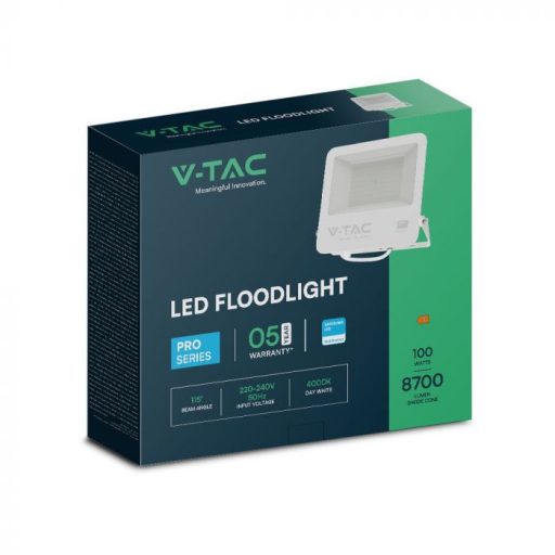 V-TAC 100W LED reflektor 115° 4000K fehér házas, 1 m hosszú vezetékkel (Samsung Chip) - 23442