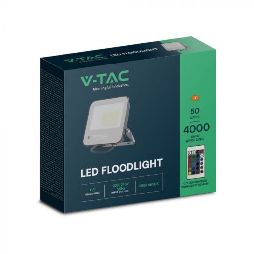 V-TAC LED reflektor 50W RGB + 6500K infra távirányítóval 115° fekete házas - 23463