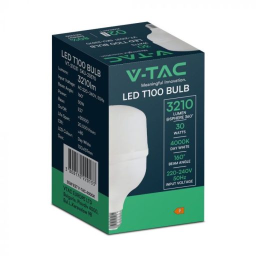 V-TAC LED izzó  E27 T100 30W 160° 6500K - 23571